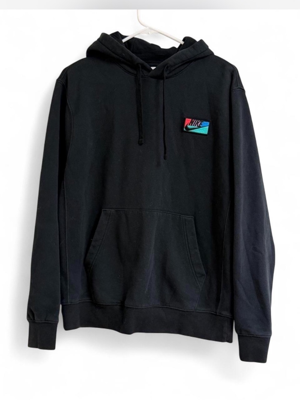 Nike Black Hoodie with Red & Teal Colorblock Logo